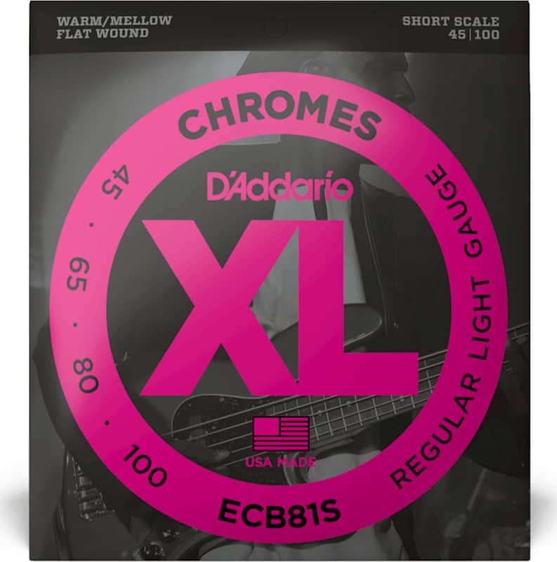 D'Addario ECB81S XL Chromes Regular Light Flatwound Stainless Steel 4-String Bass Strings, 45-100 Short Scale image 1