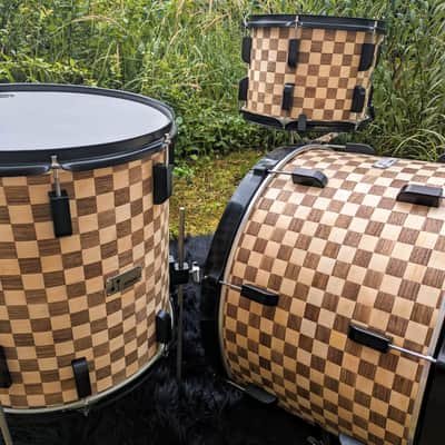 Restored Sonor Swinger Action Vintage 70s Set with Teardrop Badges - Checkerboard Veneer image 9