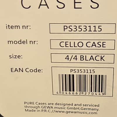 Pure By Gewa 4/4 Polycarbonite 4.6 Black Cello Case Damaged image 4