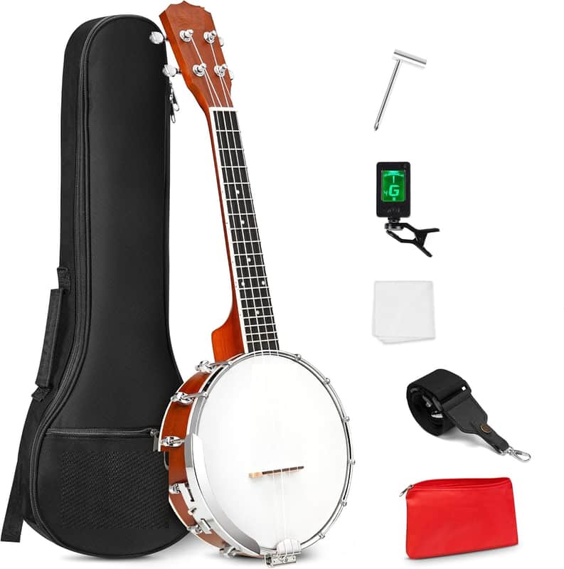 Banjolele 23 Inch with Premium Head, Travel Mini Banjo Uke 4 String Banjo Ukulele Beginner Kit with Armrest, Concert Mohagony for Teens Beginners image 1