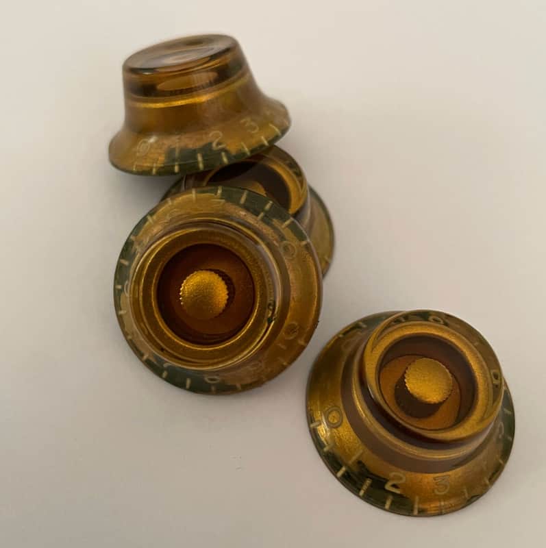 Set of 4 BURST 1959 style Hand Aged CAB Gibson Les Paul Top Hat Bell knobs gold, relic, aged, Historic Les Paul 59 Parts image 1