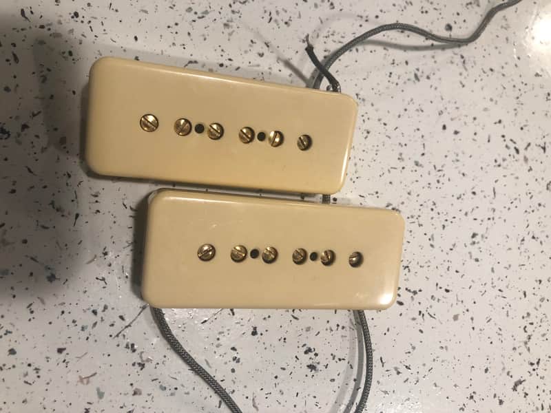 1996 Gibson P90 pickup set, gold pole pieces image 1