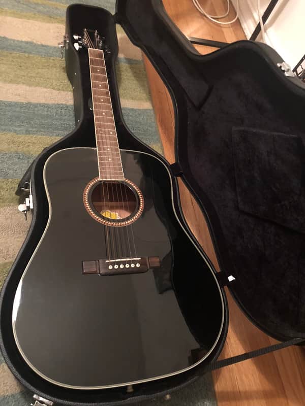 Washburn D10SB Black Glossy Acoustic Guitar With Case | Reverb