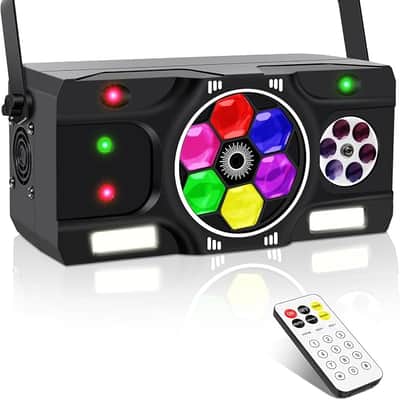 DJ Party Lights, 80W 6IN1 LED DJ Disco Light DMX & Remote Control, RGBW Bee-Eye Effect - Multi Patterns - White Strobe Effect, Sound Activated Stage Light for Wedding Dance Gig Bar Rave image 1
