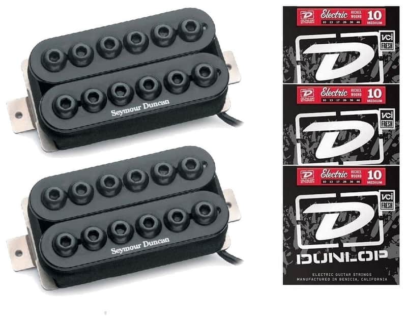 Seymour Duncan Invader 6 String Humbucker Set In Black SH-8b & SH-8n ( 3 SETS OF DUNLOP STRINGS ) image 1