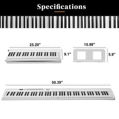 Glarry 88 Key Foldable Semi-Weighted Digital Keyboard - White image 2