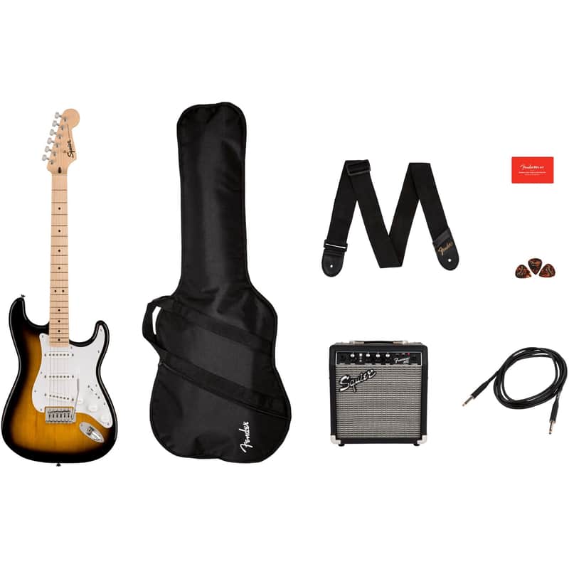 Squier Sonic Stratocaster Pack in 2-Color Sunburst w/ Gig Bag & 10G - 120V Amp image 1