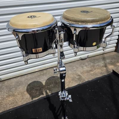 Latin Percussion Fiberglass Bongo Pair w/ Comfort Curve Rims, LP Stand, and Bag - Black (C020-6) image 2