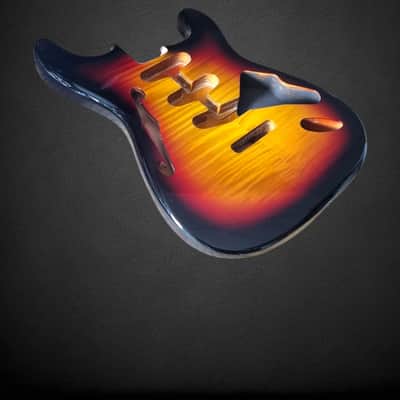 Stratocaster body F hole, 3-tone sunburst, flamed, gloss varnish image 7