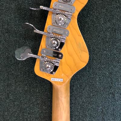 Vintage LV74MRJP Fretless 4-String Bass 2021 Satin Distressed Sunset Sunburst image 11
