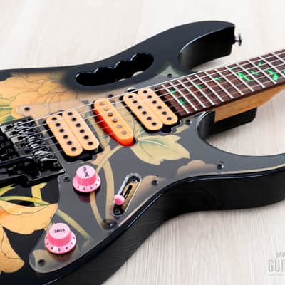 1997 Ibanez JEM77-FP Steve Vai Signature Vintage Guitar Black Floral Pattern image 6