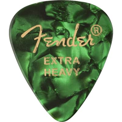Fender Premium Celluloid 351 Shape Guitar Picks, Extra Heavy, Green Moto, 12-Pack image 1