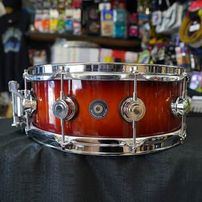 DW USA Collectors Exotic Series 5.5x14" Super Solid 1PC. Maple Snare Drum - Tobacco Burst Lacquer image 12