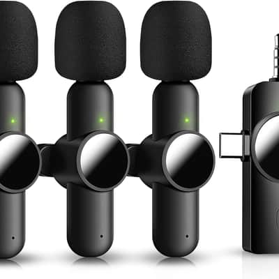 3 in 1 Mini Microphone, Wireless Lavalier Microphone for iPhone Android Camera USB-C,2.4G Ultra-Low Delay,Noise Reduction,Microphone Video Recording, Live Streaming,tiktok(Black, 3microphone) image 1