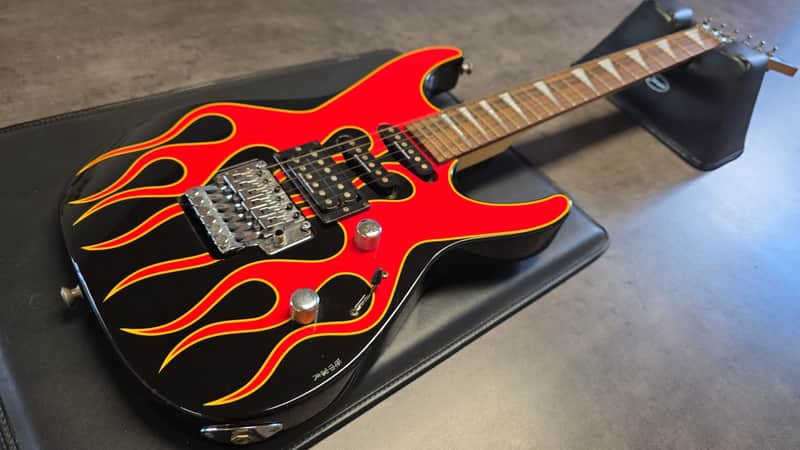 Jackson Dinky Pro Series DK2 MJ Japan Hand Painted Signed Hot Rod Flames Japanes MIJ Super Strat HSS Floyd Rose 2002 Fender First Year image 1