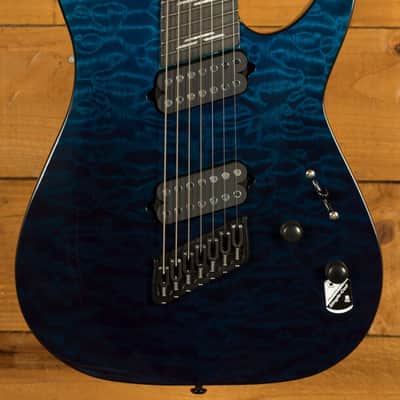 Schecter Reaper-7 Elite MS - Ebony - Deep Ocean Blue - 7-String image 1