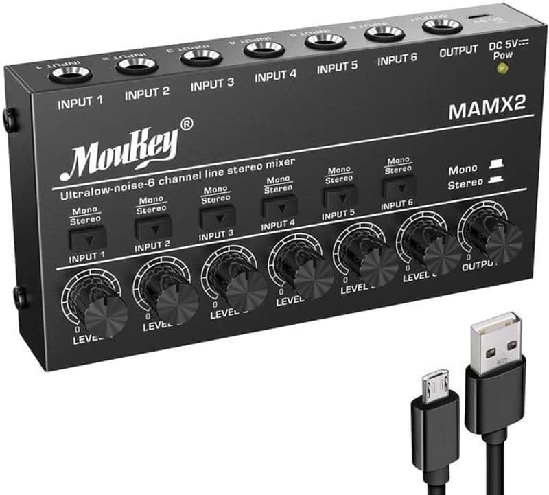 Ultra Low-Noise 6 Channel Line Mixer for Sub-Mixing, DC 5V 4-Stereo Mini Audio Mixer image 1
