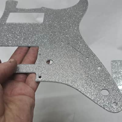 Platinum Silver Sparkle Glitter HXH HH pickguard + trem cover set Fits Fender Strat Stratocaster image 15