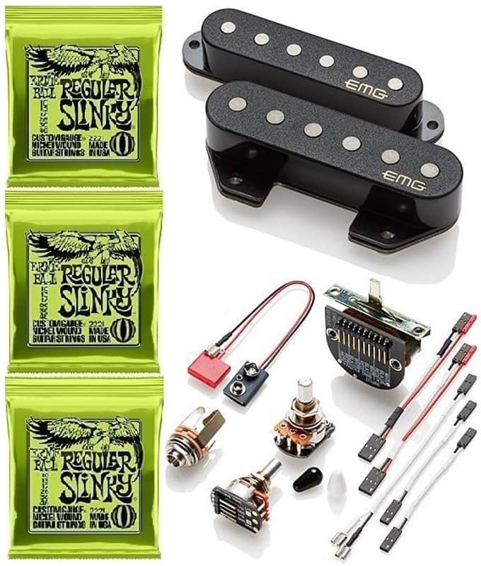 EMG T52 BLACK RETRO ACTIVE VINTAGE 1952 PICKUP SET FOR TELE POTS & WIRES (3 ERNIE BALL STRING SETS) image 1
