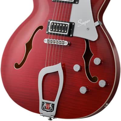 Hagstrom HSSUVIK04 Electric Guitar, Super Viking , Wild Cherry Transparent Flame image 3