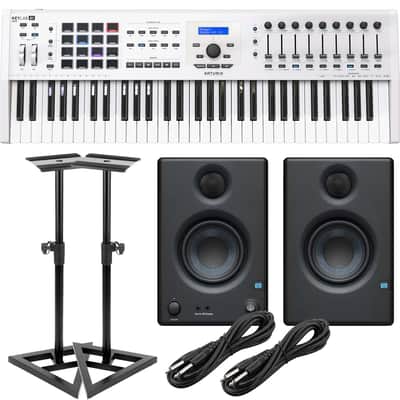 Arturia KeyLab MKII 61 White, Presonus Eris 3.5, Monitor Stands, (2) 1/4 Cables Bundle