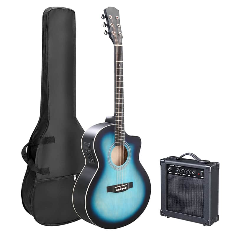 🎸+Amp! Acoustic-Electric Guitar Black +Soft Case/Gig Bag +Tuner +Strap +Picks!🎸 image 1