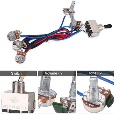 Prewired Wiring Harness Kit 500K Pots 3 Way 2V2T Control Knobs Wiring Harness Kit for Electirc Guitar Bass image 2