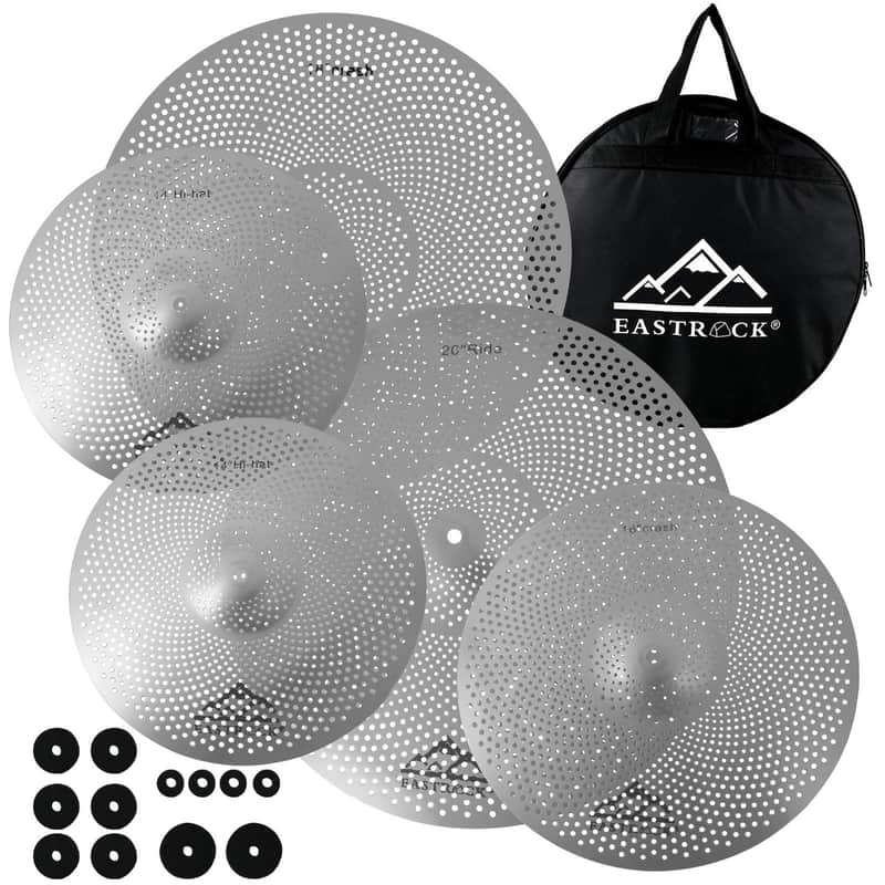 EASTROCK Low Volume Cymbal Pack - 5 Piece Set, 14" Hi-Hat + 16" & 18" Crashes + 20" Ride with Cymbal Bag and Felts image 1