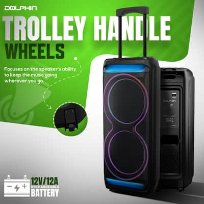 Powerful Dual 15” Bluetooth Party Speaker – 100W RMS, Deep Bass, DJ Ready, LED Lights, Wireless Mic, WaveSync, Trolley Style image 7