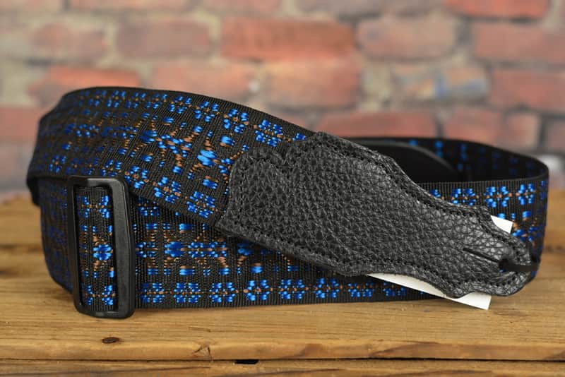 Franklin F2-BL 2" Premium Series Folk Weave Guitar Strap Blue/Black Glove Leather Ends Ships FREE image 1