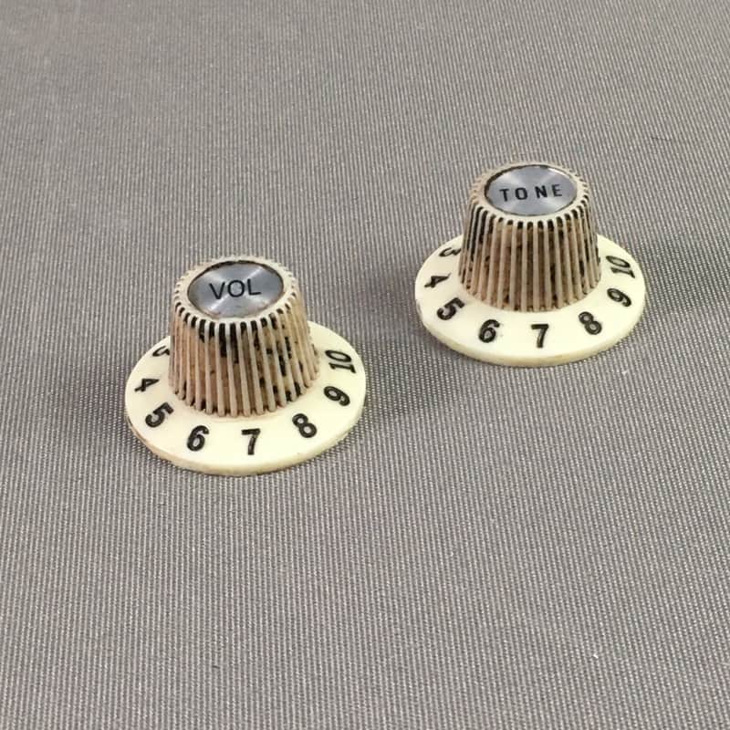 2 Vintage 60s Reissue Fender Relic Jazzmaster Knobs Slotted Set Screws Witch Hat image 1