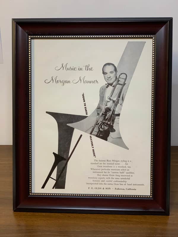 |Framed| Original 1957 Olds Band Instruments Promotional Ad Featuring Russ Morgan & Olds Trombone image 1