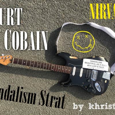 Kurt Cobain Vandalism Strat Nirvana Squier 1998 Left handed Guitar Road Worn stratocaster Seymour tb image 1