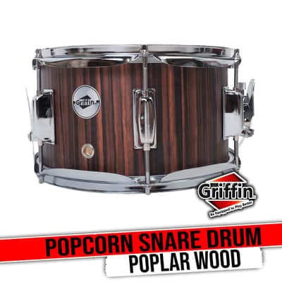 GRIFFIN Snare Drum 10"x6" Poplar Wood Shell (PopcornPUNCH Edition) – Mini Snare with Black Hickory PVC, Throw Off, Drum Key & Coated Head image 1
