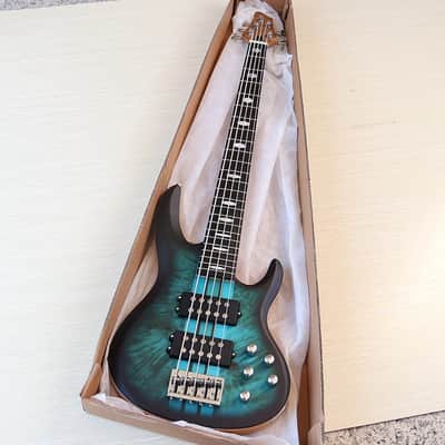 Blue Custom 5 String Electric Bass, Burl Wood Top Ash Body, Maple Neck Through image 2