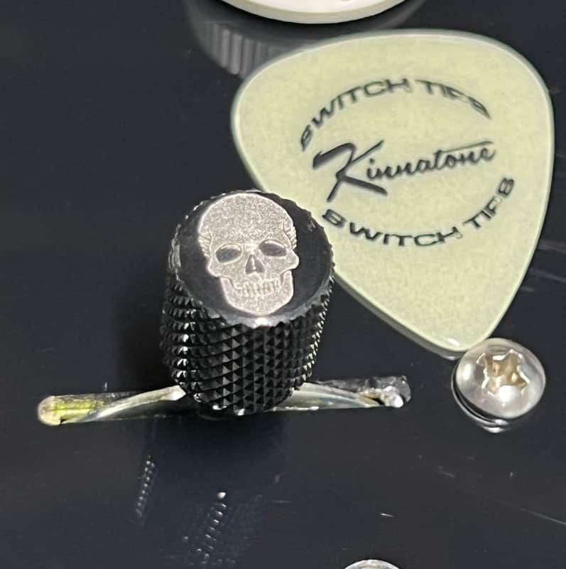 Kinnatone SKULL Stainless Steel knurled 3 or 5 way Blade style Switch Tip. For Strat or Tele - SHORT image 1
