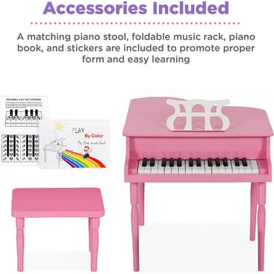 Classic Wooden 30-Key Mini Grand Piano Musical Instrument For Kids with Bench Pink image 5