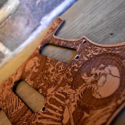 Wood Pickguard for Stratocaster HSS and SSS Laser engraved Real Cherrywood with Unique Artwork "Stumble" image 10