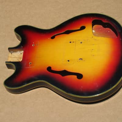 Vintage 1960s Silvertone 1418 Sunburst Semi Hollow Guitar Body Japan Teisco image 3