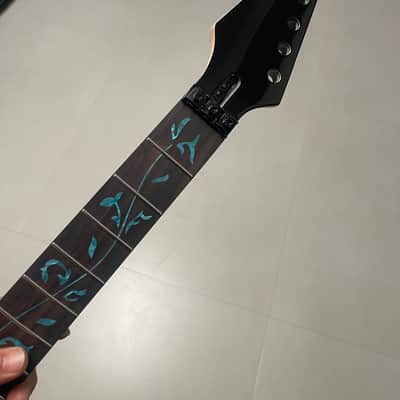 Reverse headstock floyd rose nut stainless steel 24 frets Maple guitar neck hole 10mm Lock nut Satin ibanez Rosewood fingerboard Blue Tree of Life inlay image 2