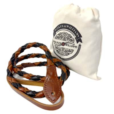 Walker And Williams M-51-CHT/BLK Throwback Series Chestnut Brown And Black Grain Leather "Twist" Mandolin Strap image 2