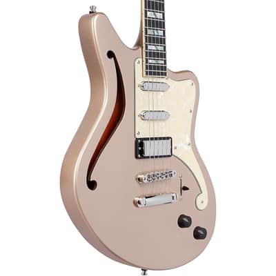 D'Angelico Deluxe Series Bedford SH Electric Guitar with USA Seymour Duncan Pickups and Stopbar Tailpiece Regular Desert Gold image 5
