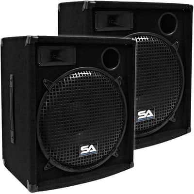 Pair of 15" Compact DJ / PA Speaker Cabinets and Tripod Stands - PA/DJ Package image 2