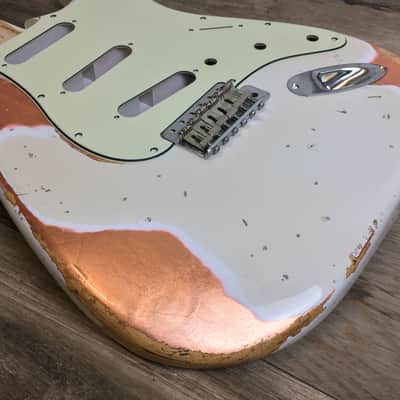 Made to Order - FRANCHIN Mercury guitar body Relic Aged Nitro Lacquer OVER METALLIC LEAF (Sunburst/ Black/ White/ Blue/ Green/ Yellow/ Red/ Pink/ Burgundy/ Purple/ Gold/ Silver/ Copper, etc.) Basswood Poplar Stratocaster-Strat-S-Style Made in Italy image 16