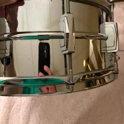 Ludwig No. 402 Supraphonic 6.5x14" 10-Lug Aluminum Snare Drum with Pointed Blue/Olive Badge 1969 - 1979 - Chrome-Plated image 14