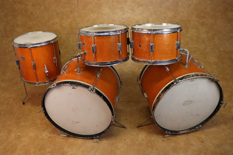 Kent Vintage 5pc Drum Set Orange Sparkle 13,13,14,20,20 Black image 1