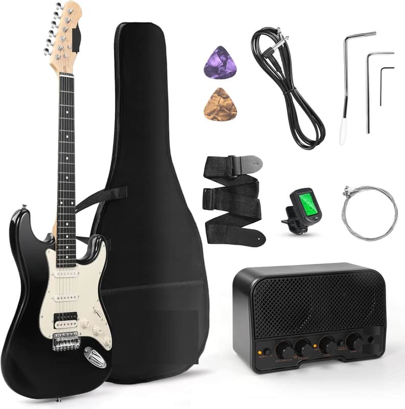 39 Inch Electric Guitar Starter Kit– HSS Pickups Solid Body Electric Guitar Includes Amplifier, Bag, Digital Tuner, Strap, String, Cable, Picks, Beginner Gift(Black) image 1