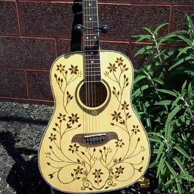 Seitzinger Custom Hand Engraved Pyrography Floral artwork Dreadnought Acoustic Guitar, DMS image 2