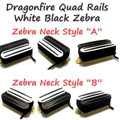 Quad Rails White Black Zebra Neck Humbucker, Four Black Blade Rails, Passive 23K Pickup ~ Style A image 4