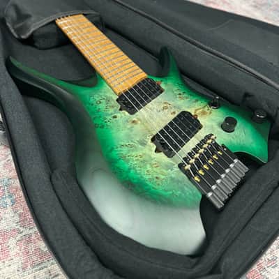 Headless Multiscale 7 String Electric Guitar in Trans Green Burst w/Deluxe GigBag image 17